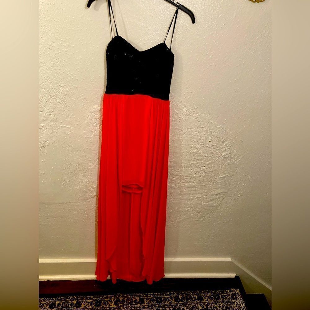 Sweetheart Black Lace and Red High Low Sequence Dress